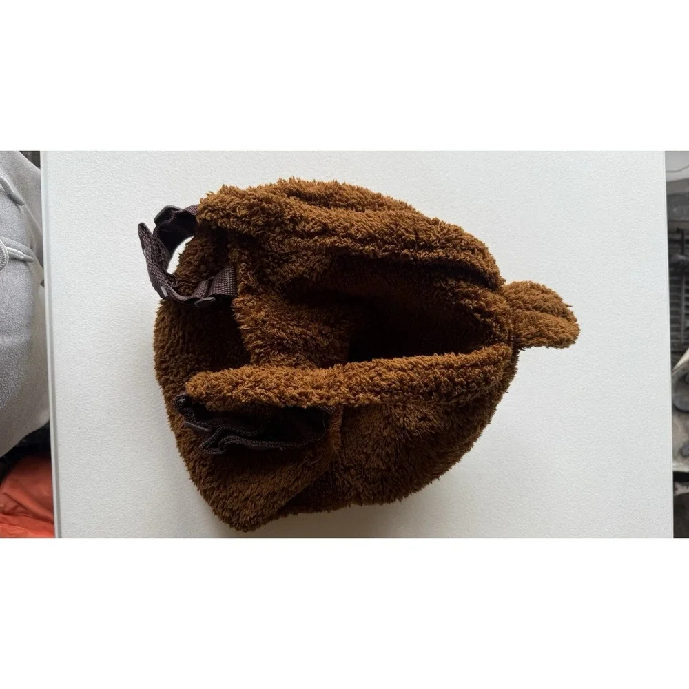 Kids Fuzzy Faux Fur Backpack Brown Ear Flaps Pockets Double Handles‎ Zipper